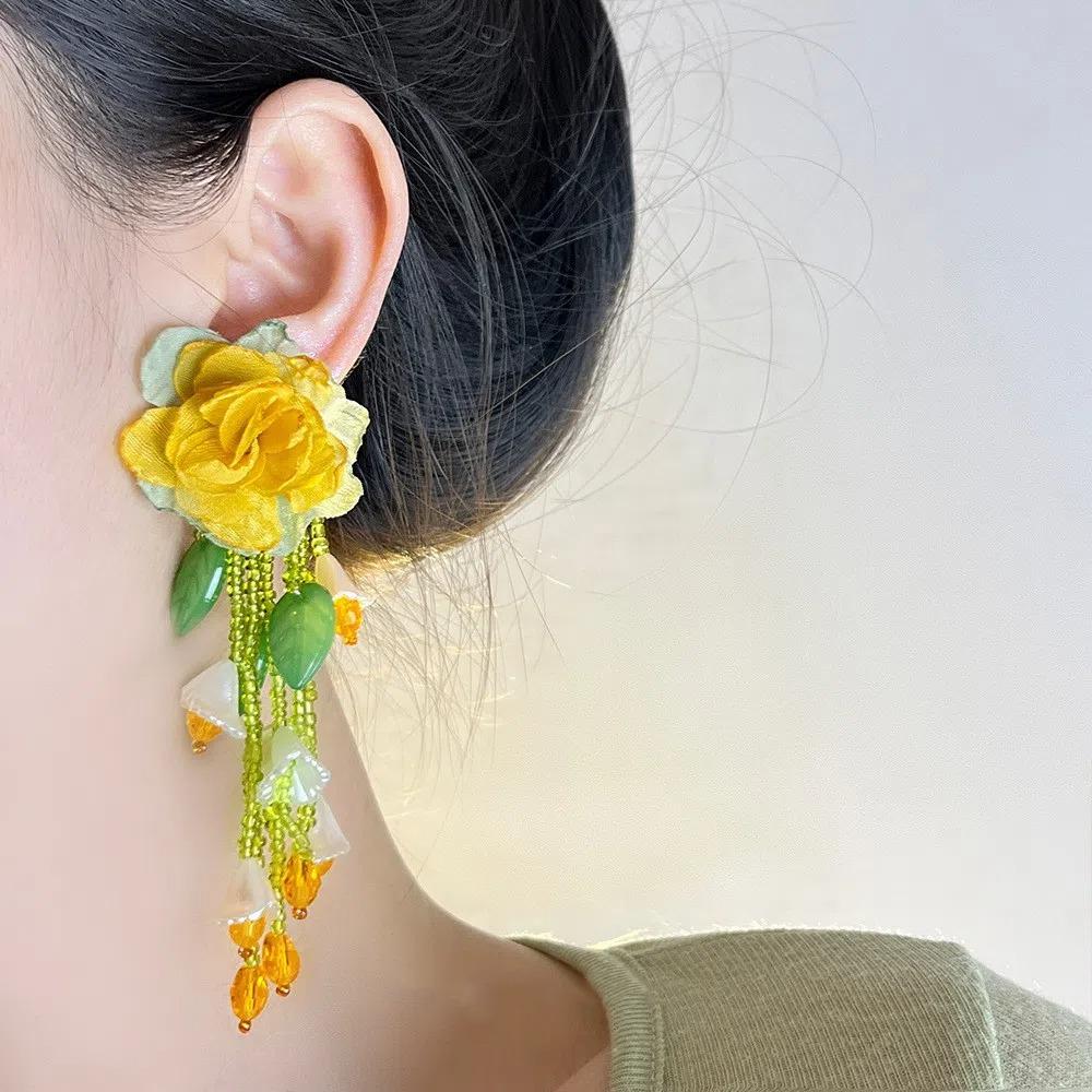 Exaggerated Beach Earrings Crystal Petals Stud Earrings Romantic Flower Dangle Earrings  Seaside