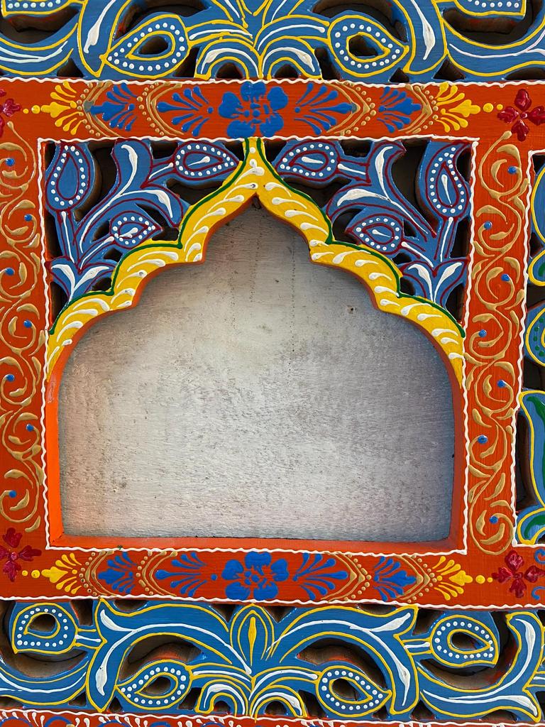 Hand-Carved Floral Wood Frame: Rustic Indian Wall Decor