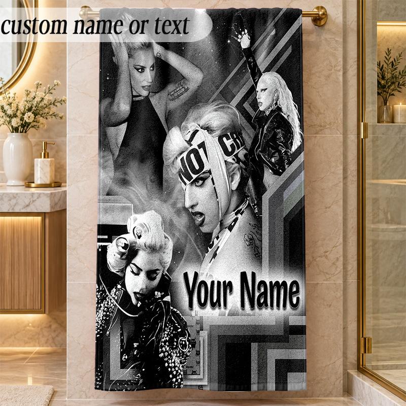 Beach TowelLady Gaga Custom Name Text Personalized Soft Towel for Beach Pool Indoor Home Decor Gift