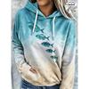 Women Fleece Hoodie Ombre Gradient Fish Pattern Print Long Sleeve Loose Hooded Sweatshirt