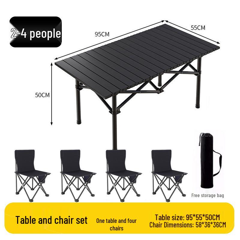 Outdoor Portable Folding Table & Chairs Set - Lightweight Roll-Up Table with Camping Seats