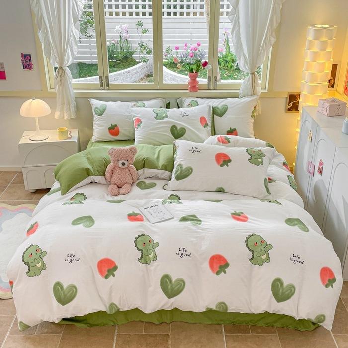 Class A Maternal And Infant Grade Washed Cotton Double-Layer Yarn4-Pcs Set Bed Hat Student Bed 3-Pcs Set Bed Sheet Quilt Cover Quilt Cover