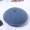 Glitter beret women's autumn and winter woolen hat with fleece winter knitted hat solid color women's hat