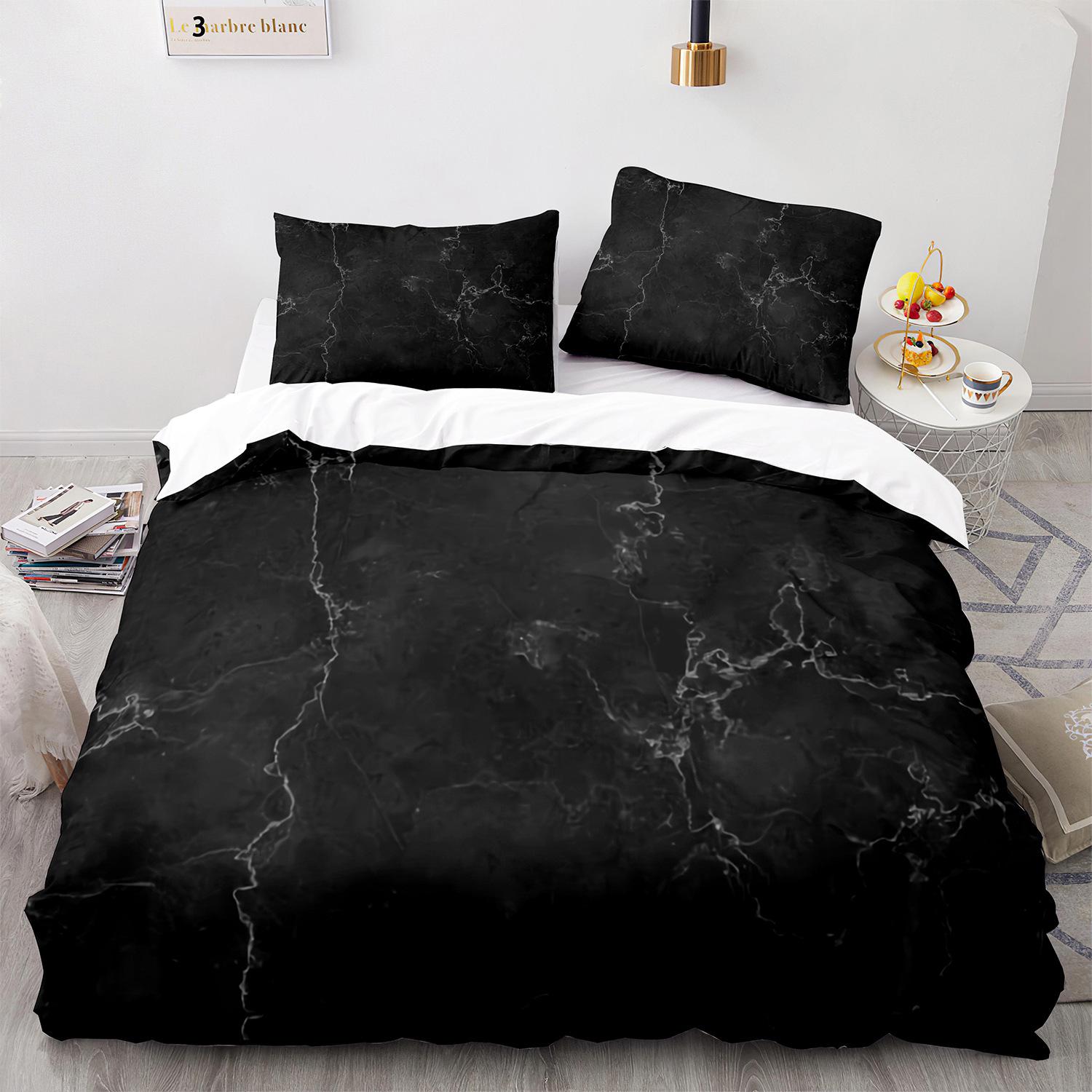 

Набір підодіяльників із мармуру King/Queen Size White Gold Abstract Marble Texture Printed Комплект постільної білизни Абстрактний поліестеровий підодіяльник EU Double(200x200cm)