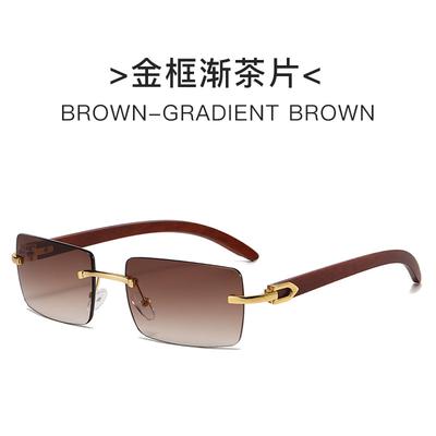 Fashion Diamond Trimmed Rimless Sunglasses Men'S Imitation Wood Grain Glasses Legs Sunglasses Men'S Fashion Glasses Shades