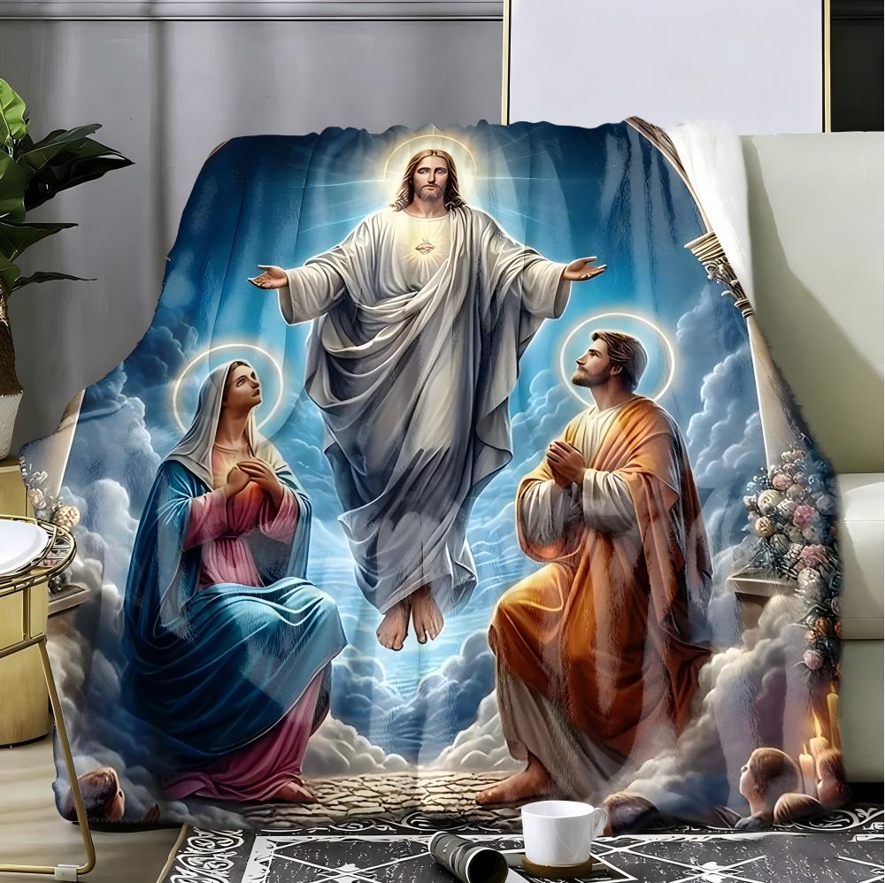 1PC Jesus Portrait Blessing Throw Inspirational Gifts and Prayers Religious Blanket Soft Cozy Warm Blankets for Women Men Gift