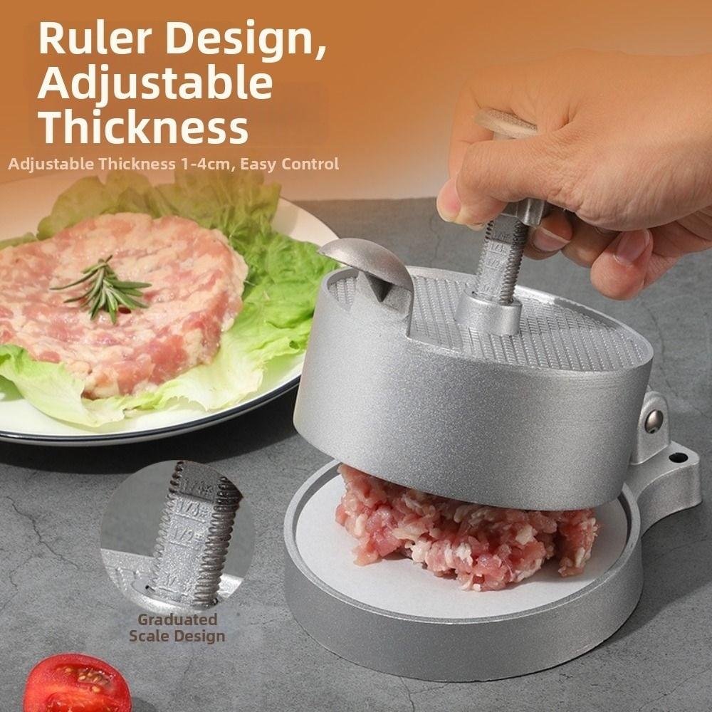

Adjustable Thickness Hamburger Patty Maker Aluminum Alloy Material Non-stick Surface Hand Press Burger Machine Easy To Clean Silver-Style 2