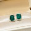 New Vintage 100% Pure 925 Sterling Silver Earrings Pave Aaa Zircconia Emerald Ear Stud For Women Luxury Fine Jewelry