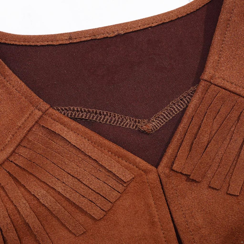 Boys Fringe Decor Cowboy Vest Pointed Hem Open Front Western Style Vest Halloween Dress Up