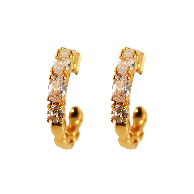 Brass Plated Real Gold Light Luxury High-Grade Zircon C-Shaped Earrings Exquisite Atmosphere Blogger Same Earrings 83-1