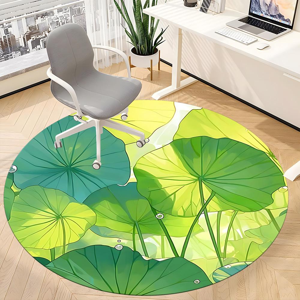 1pc Lotus Leaves Nature Office Round Area Rug, Mat Suitable For Office, Under Office Chairs Bedroom Living Room Home Decor, Room Deco