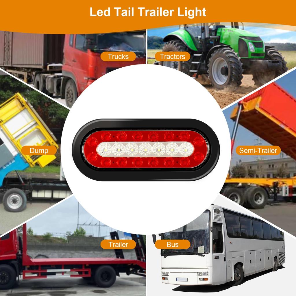 RUNHWEE LED Anhängerleuchten-Set Zwei ovale Rückleuchten mit 23 LEDs Bremslicht Blinker Wasserdicht für Wohnmobile Boote Rot Weiß - 6-Zoll Begrenzungsleuchten & Signalleuchten, LKWs,