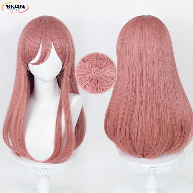Perruque Cosplay Nakano Haute Qualité Anime Rose Foncé Longue Droite Résistante à la Chaleur Cheveux Synthétiques Perruques de Fête + Bonnet de Perruque One Size pink