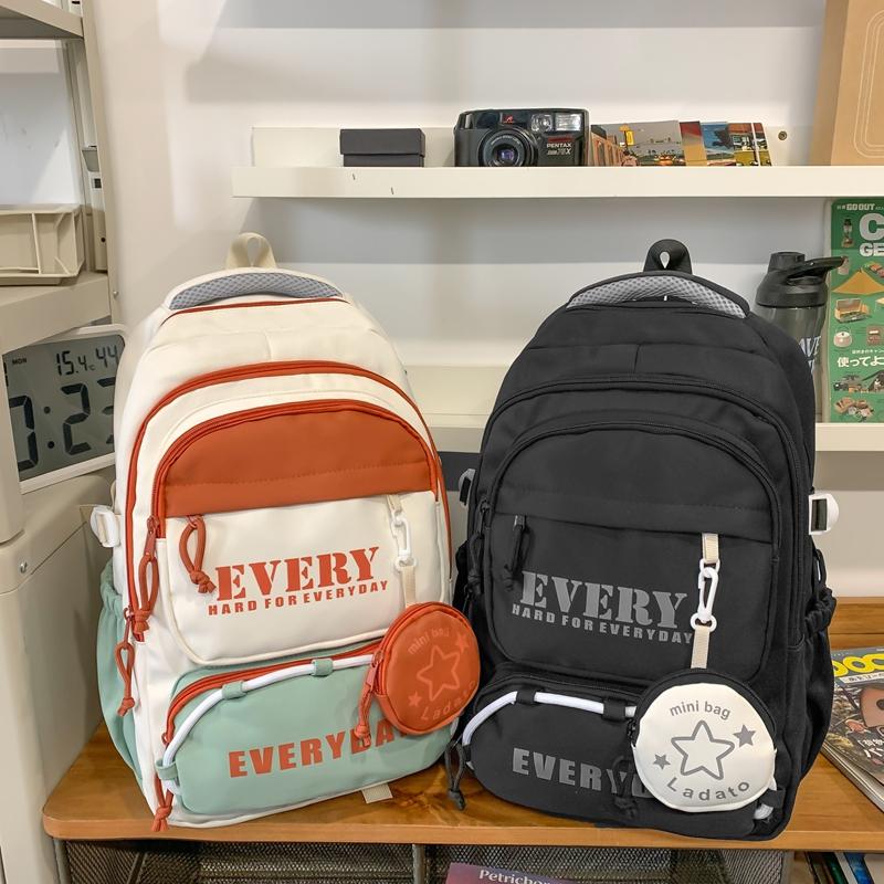 Contrast Color Waterproof Backpack Campus Style Large Capacity School Bag Computer Bag For Teenagers Students