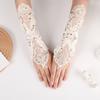 Satin Embroidery Hollow Out Beaded Gloves For Wedding Dresses Sequins Fingerless Wedding Accessories Elegant Bridal Gloves