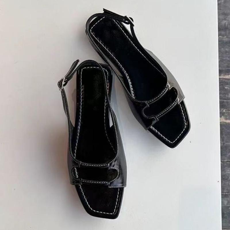 Fashion Fashion Sewing Flat Sandals Women Comfortable Square Toe Back Strap Brand Designer Shoe Summer Casual Concise Sandalias De Mujer
