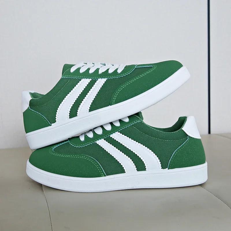 Fashion Women's Fashion White Striped Breathable Sneakers Lightweight Non Slip Sports Shoes for Women Green Lace Up Casual Sneakers