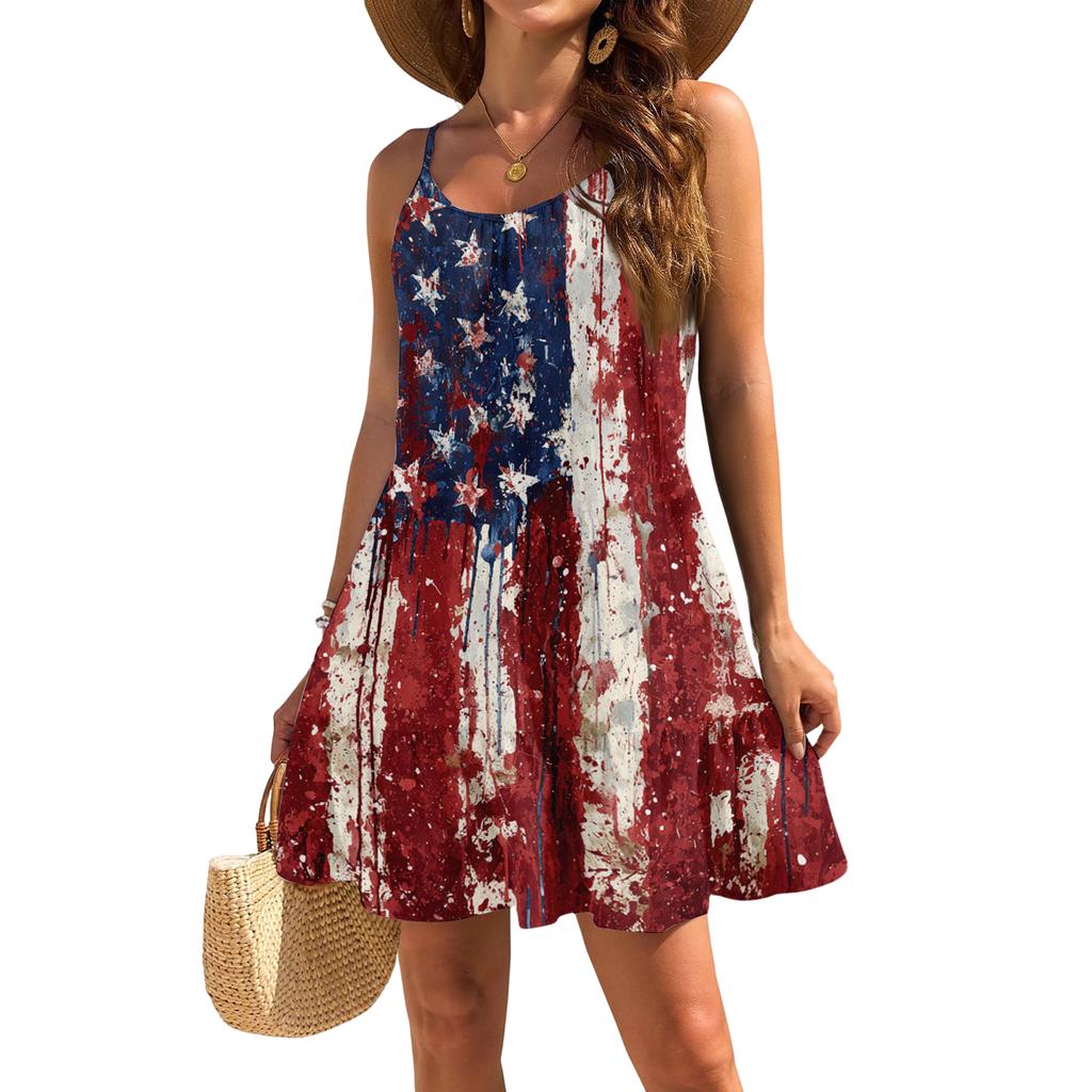 Summer Dresses for Women 2026 Casual Dresses for Women Striped Star Print Sleeveless Womens Summer Dresses Midi Dresses for Women