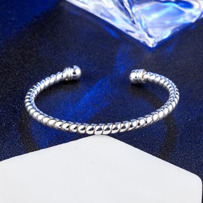 925 Silver 5mm Open Cuff Bracelet Bangle For Women Double Bead Twisted Bangles Silver Jewelry