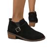 Women's Coarse Heel Short Boots Suede Pointed Belt Buckle Medium Heel Women's Boots