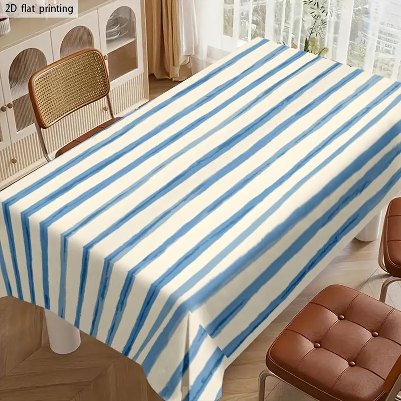 Soft, fashionable and beautiful blue and white striped tablecloth. Machine washable and reusable.