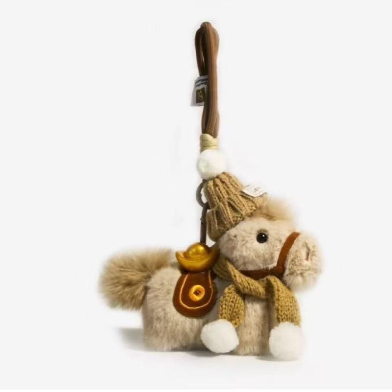 Plush Pony Keychain Creative Cute Building Blocks Doll Car Pendant New Year Mascot Gift Fresh Sweet Backpack Hanging Decoration