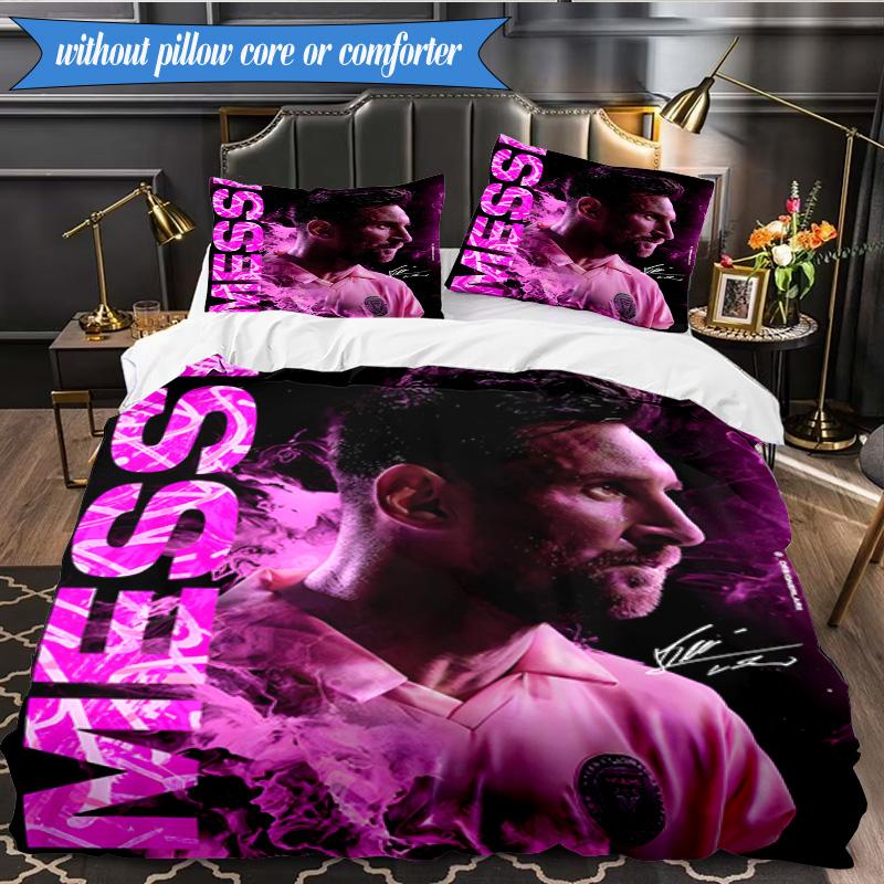 Messi's Pink 3pcs Bedding,Including 1pc Duvet Cover And 2pcs Pillowcases Perfect for Christmas,Ideal for Bedroom, Dormitory