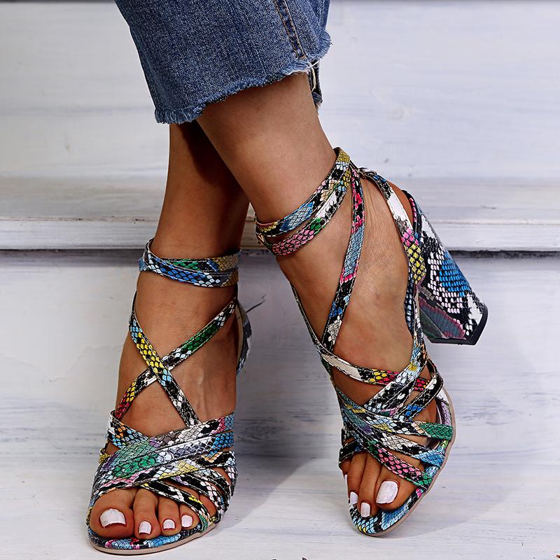 Mlcriyg Summer Women Snake Sandals Platform Heels Cross Strap Ankle Lace Peep Toe Beach Party Ladies Shoes Zapatos De Mujer