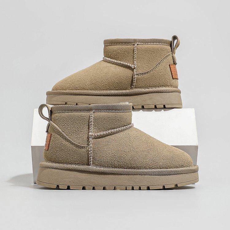 Cowhide version~ Classmate children's snow boots Boys and girls short boots Thickened and velvet winter boots Simple anti-skid moisture