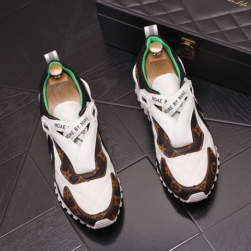 Vår Herr Mode Tryckta Casual Skor Rund Tå Färgmatchande Sneakers med Inbyggd Höjdökning Färgmatchande Skor