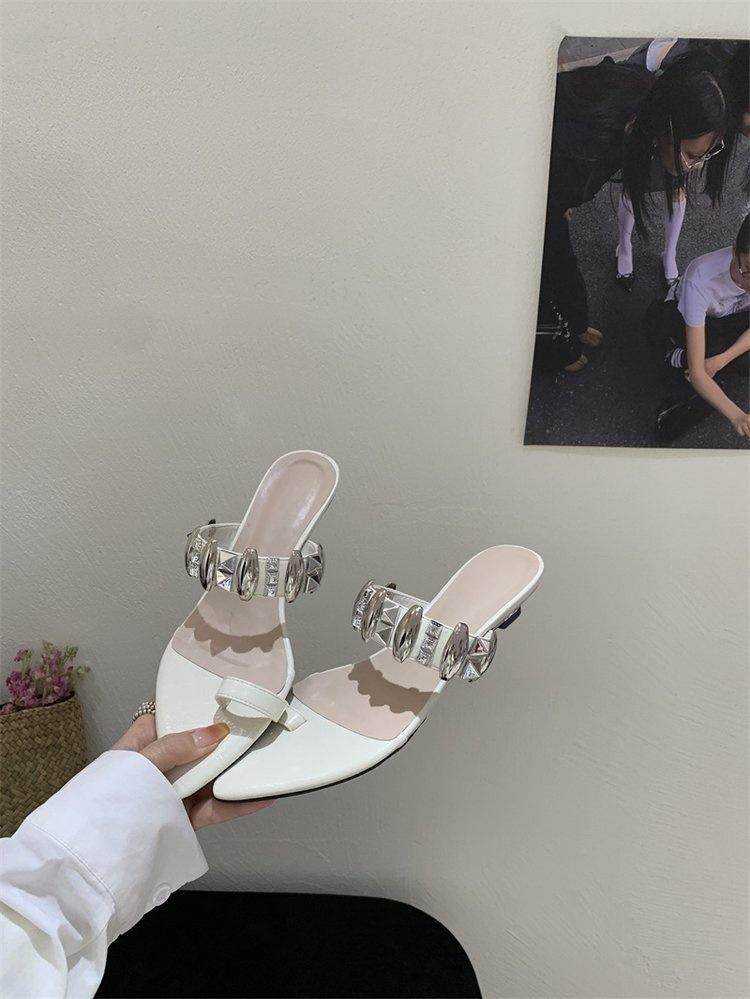 Sexy Slope Heel Metal Set Toe Slippers Women's Summer Wear High-end Leopard Print Cool Slippers Women