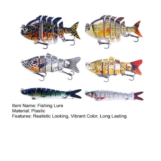 6Pcs Artificial Lures with Treble Hook Realistic Looking Bright Color Multi Jointed Swimbait Hard Lures Fishing Tackle