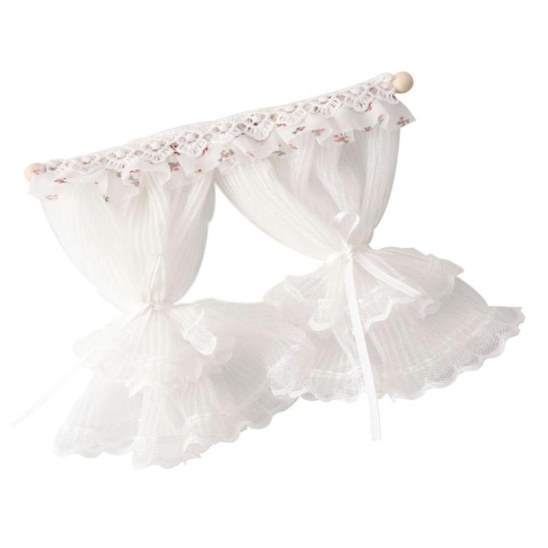 Delicate Lace Window Drapes For 1/12 Dollhouses Includes Two Removable Fabric Ties Perfect For Tiny Home Displays
