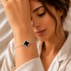 Women' Silver Bracelet 925 Silver Onyx Clover Italian Diamond