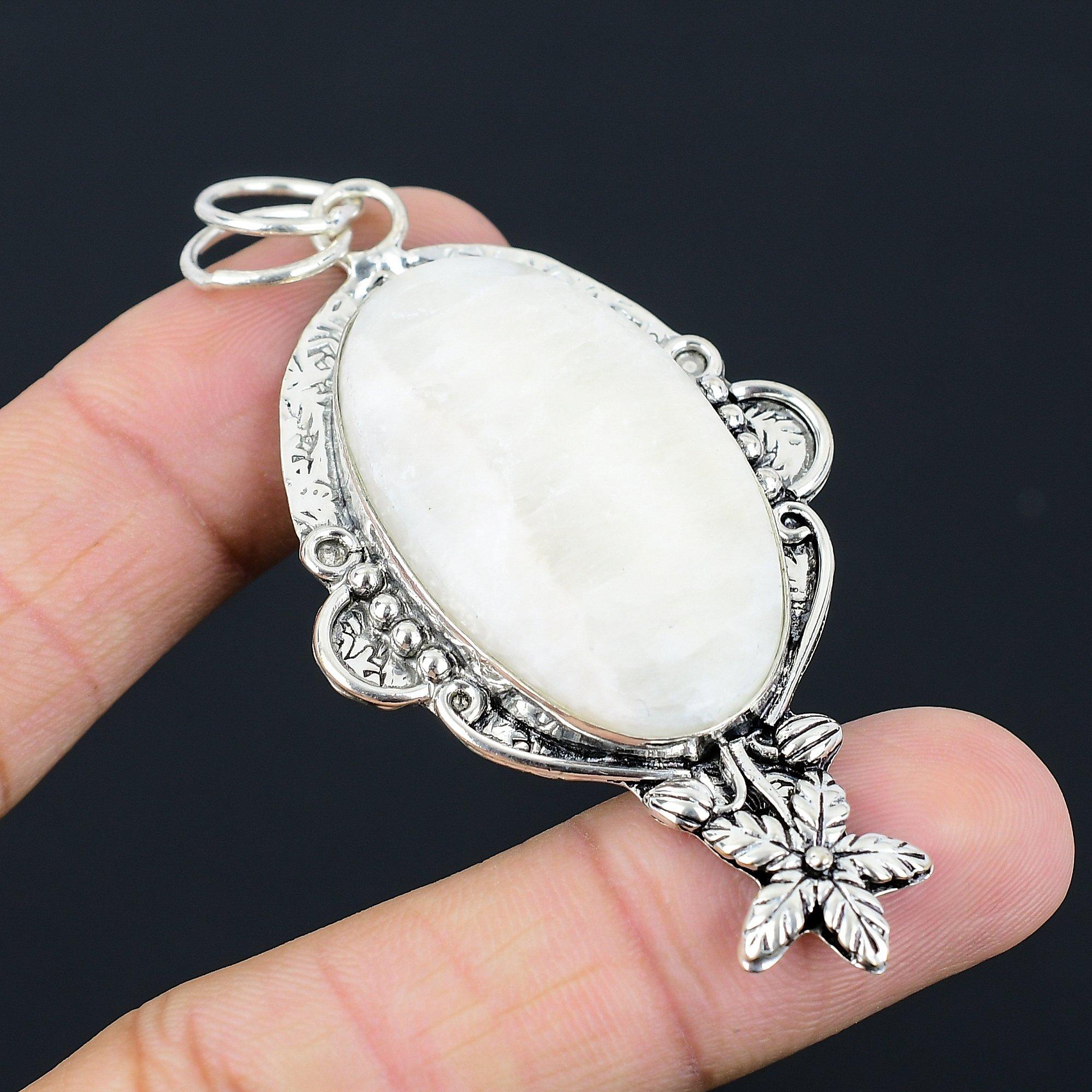 Natural Scolecite Gemstone Pendant Flower 925 Sterling Silver Jewelry For Girls