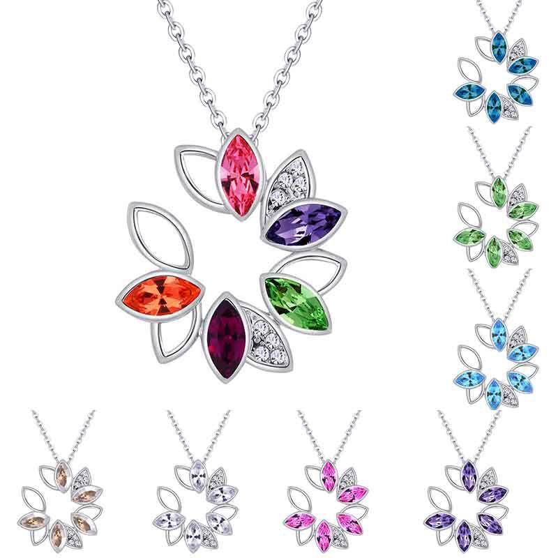 Stunning Multicolor Ladies Fashion Wreath Rhinestone Necklace Love Pendant Jewelry