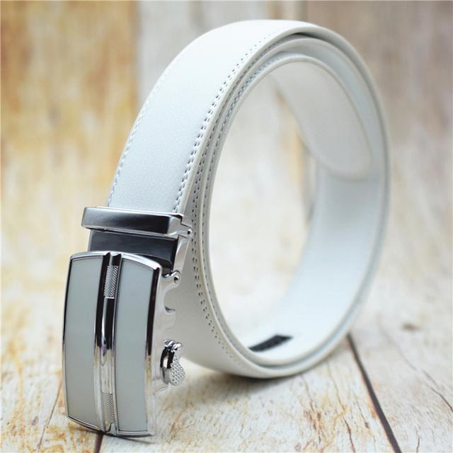 

Дизайнерский ремень из коровьей кожи для мужчин, черный/синий/белый/коричневый/красный мужской кожаный ремень для джинсов, модный ремень с автоматической пряжкой 110cm