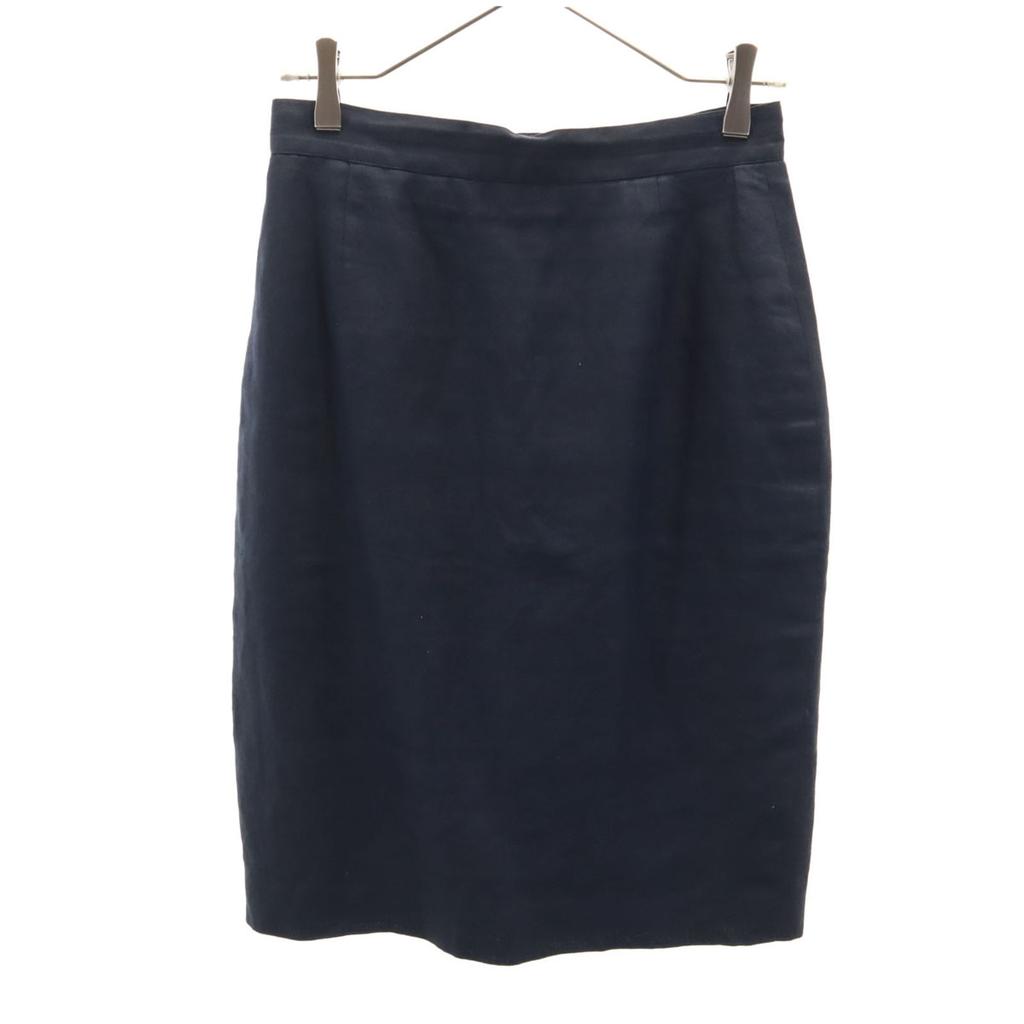 FENDI Made in Italy Linen Mimole length Tight Skirt 42 Navy Women Used