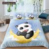 Panda Duvet Cover Set Cartoon Style Cute Kawaii Bear Drawing Comforter Cover For Kids Polyester Bedding Set King Queen Full Size