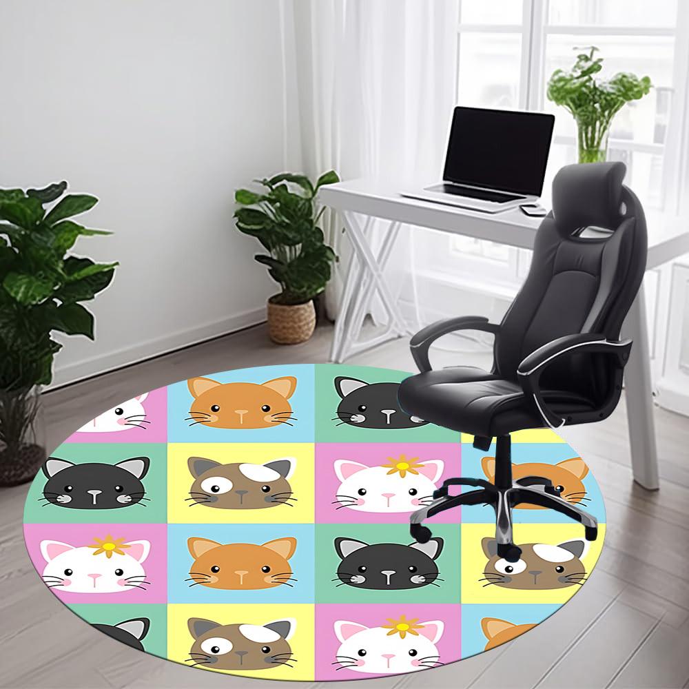 1pc Cat Faces Office Round Area Rug, Mat Suitable ForOffice, Under Office Chairs Bedroom Living Room Home Decor, Room Deco
