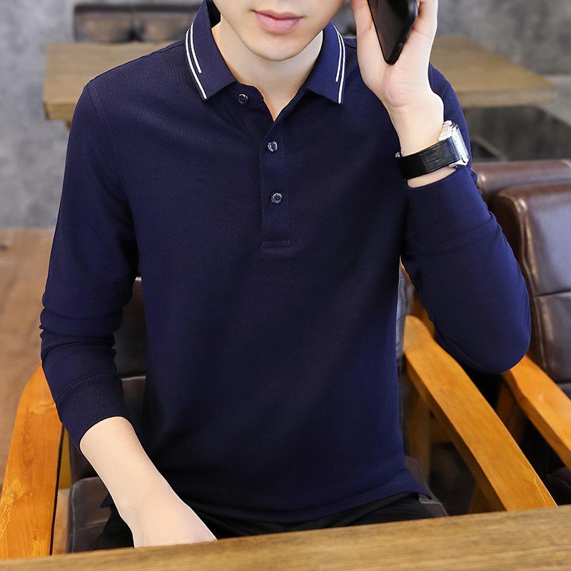Spring and Autumn New Men's Korean Version Solid Color Sheet Lapel Long Sleeve Polo Shirt Trendy Couple Internet Celebrity Same Style Versatile Top