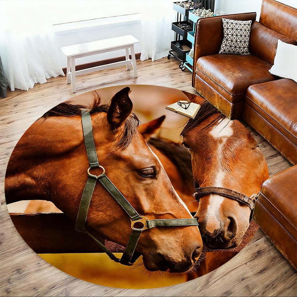 1pc Horse Farm Round Chair Mat Office Area Rug - Non-Slip, Floor Mat for Office, Bedroom, and Indoor Decor P127272
