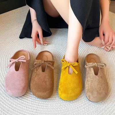 Bow Flat-bottomed Bag Head Slippers Women's 2025 Spring New Soft-soled Retro Versatile One-pedal Boken Half Slippers