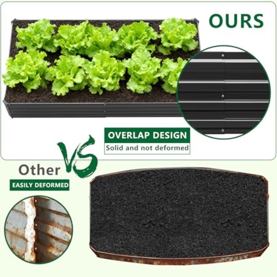 2 Pack 6x3x1FT Galvanized Raised Garden Bed Kit Outdoor Metal Planter Box for Vegetables Bottomless Rectangular Gardening Bed w