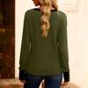 Women's Fashion Plus V-neck Button Up Long Sleeved Color Blocked Pullover T-shirt Top