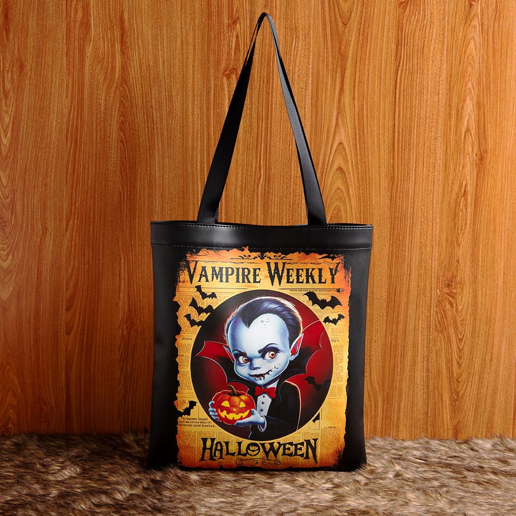

Halloween retro illustration armpit bag, PU leather, contrasting color, splicing, daily, commuting, shoulder bag, Christmas gift, Stocking stuffers