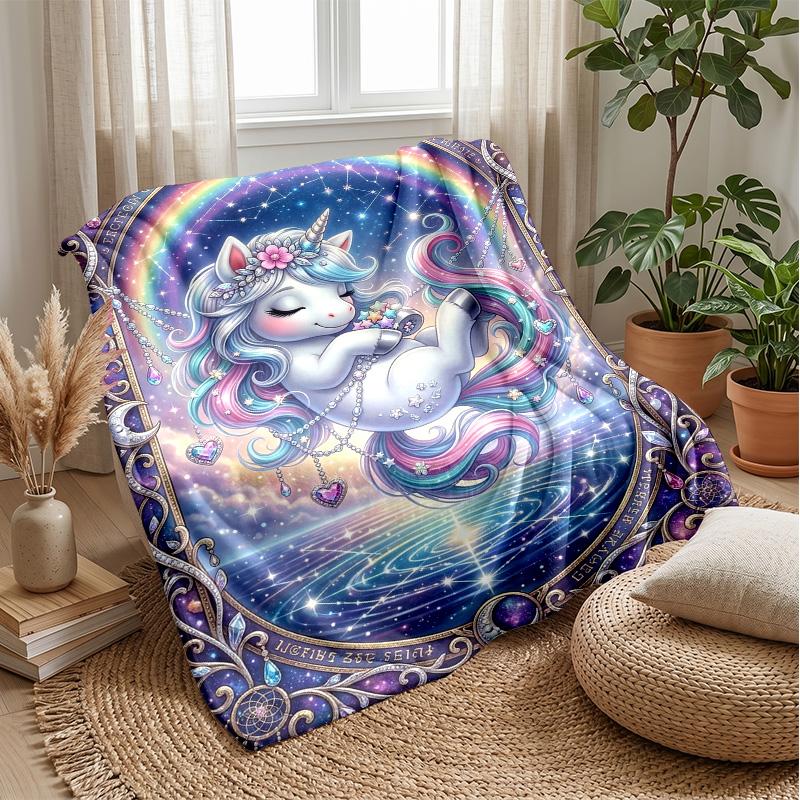 Fairy Tale Unicorn Theme Blanket Lightweight Warm Flannel Blanket Decorative Throw Blanket for Home Decoration