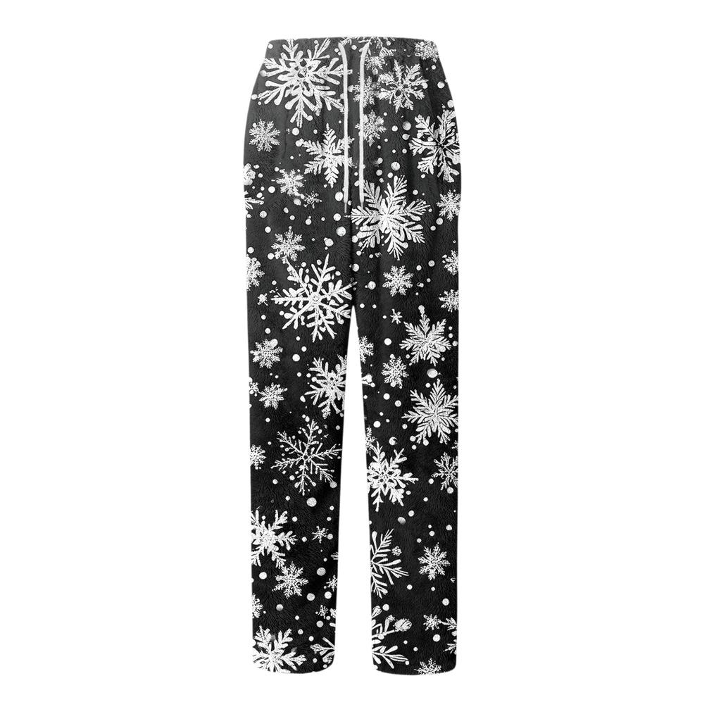 Men's Drawstring Pocket Flannel  Pants Homewear Sleep Pants