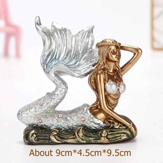 Resin Mermaid Figure Rhinestone Sea Maiden Girl Miniature Fairy Tale Character Ornament Room Decor Handcraft Gift for Girlfriend