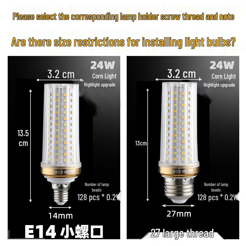 Tri-Color Dimmable LED Bulb, E27/E14 Base, 12W, Energy-Saving Corn/Candle Light for Home.